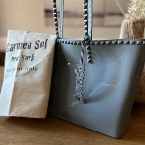 Carmen Sol Made in Italy Angelica Large Tote - Light Grey